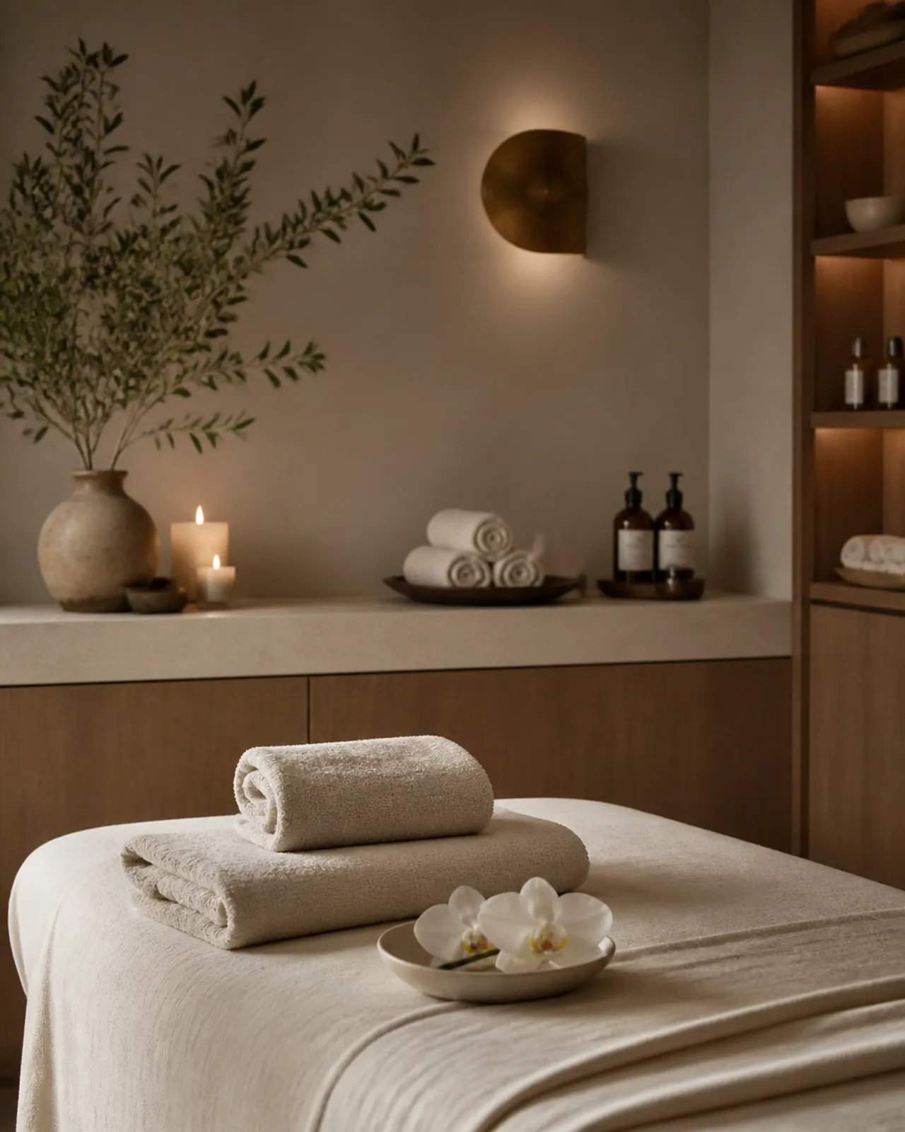 Calm, softly lit holistic treatment room